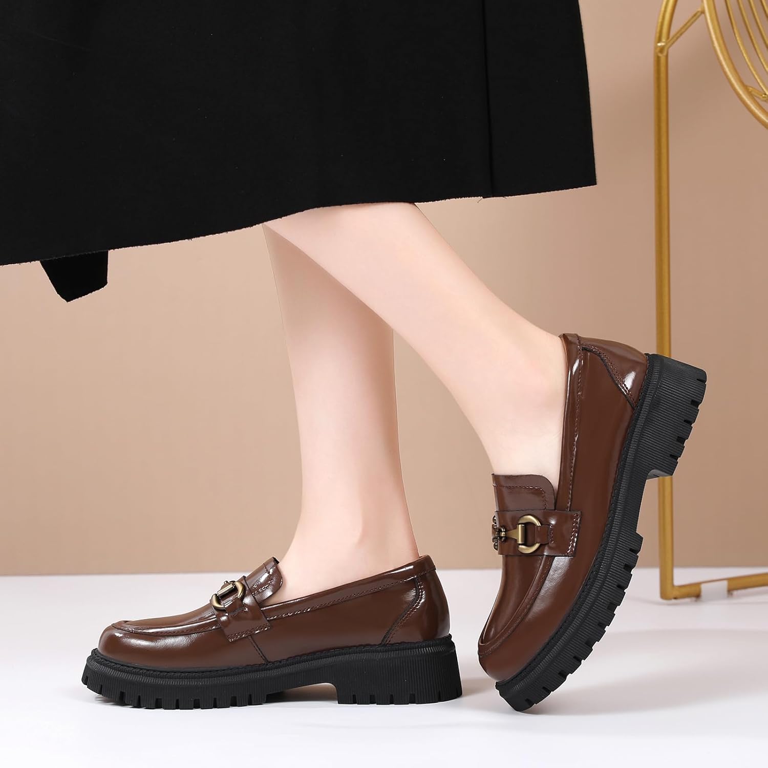 OKJ Loafers for Women Chunky Women's Loafers & Slip-ons Fashion Penny Comfort Business Casual Shoes Dressy Office Work Slip on Black Platform Loafers for Womens - Image 3