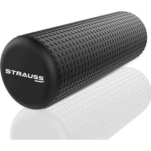 Strauss Yoga Foam Roller | Deep Tissue Massage Roller for Knee Exercise, Muscles Recovery & Physiotherapy | Home Gym Fitness Equipment for Full Body Relaxation and Flexibility | 30cm,(Black)