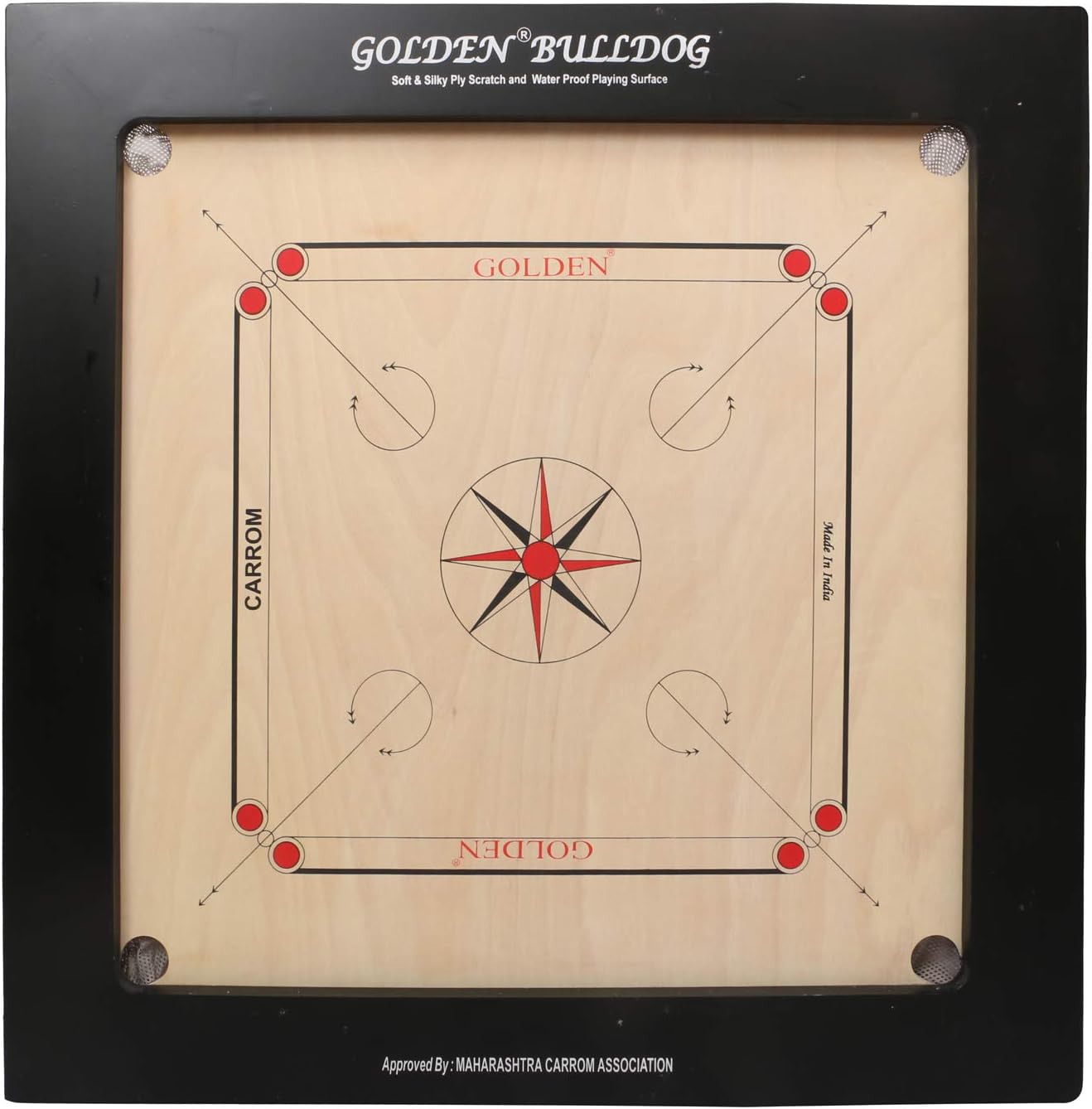 KD Golden Carrom Board Game Board Champion Bulldog Jumbo Indian Ply Wood Board with Coin, Striker & Cover, AICF Approved Used in National & International Tournament (Bulldog, 24mm)