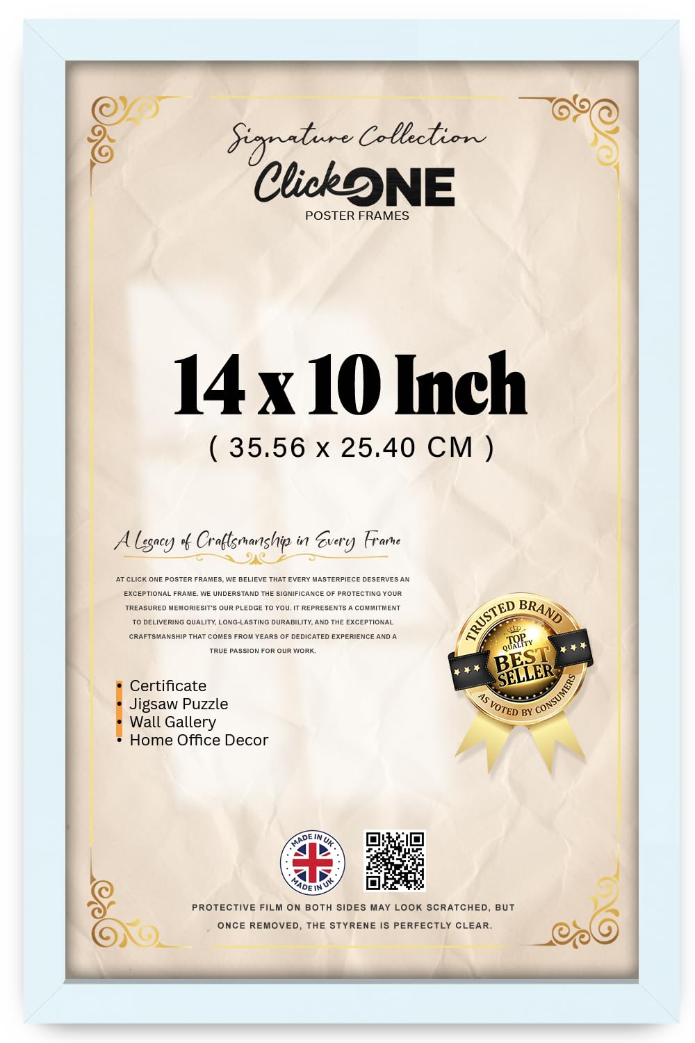 Click One — Personalized Rectangle 14 X 10 Inch MDF Picture Frame | 14 X 10 Inch (35.56 X 25.40 CM) Photo Display With Clear Face And Hanging Clips White Portrait Or Landscape With Wall Mount Kit
