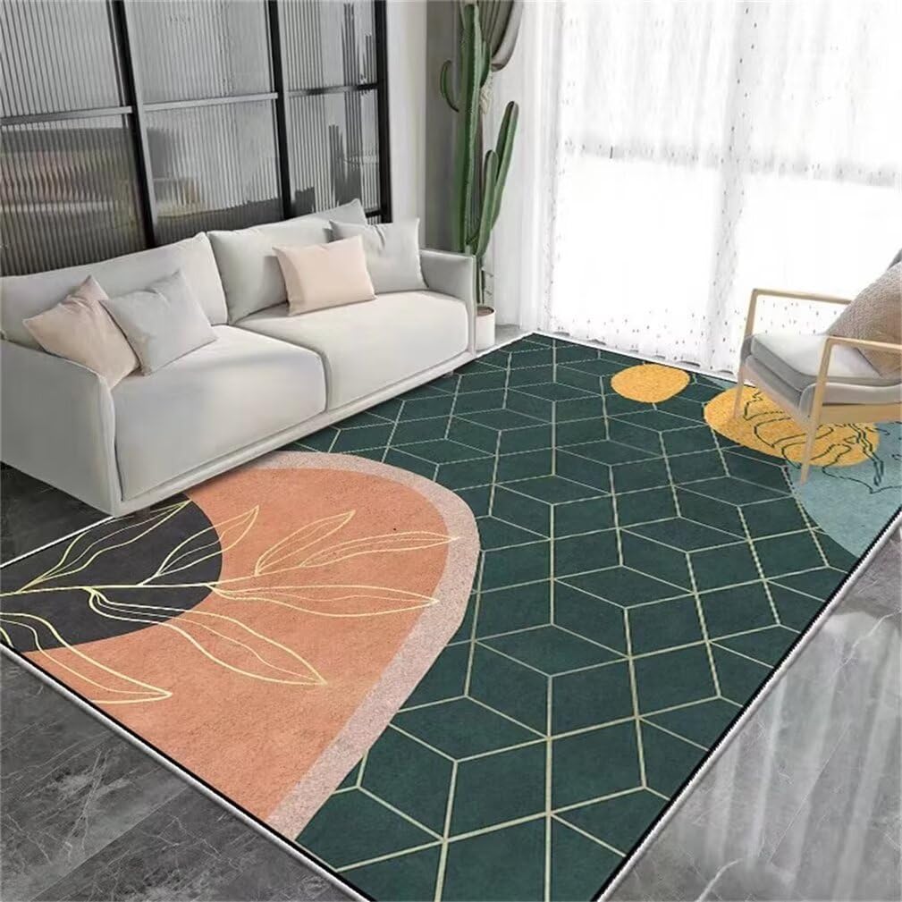 Tapis de salon lavable 200x200cm vert à motif géométrique pour chambre