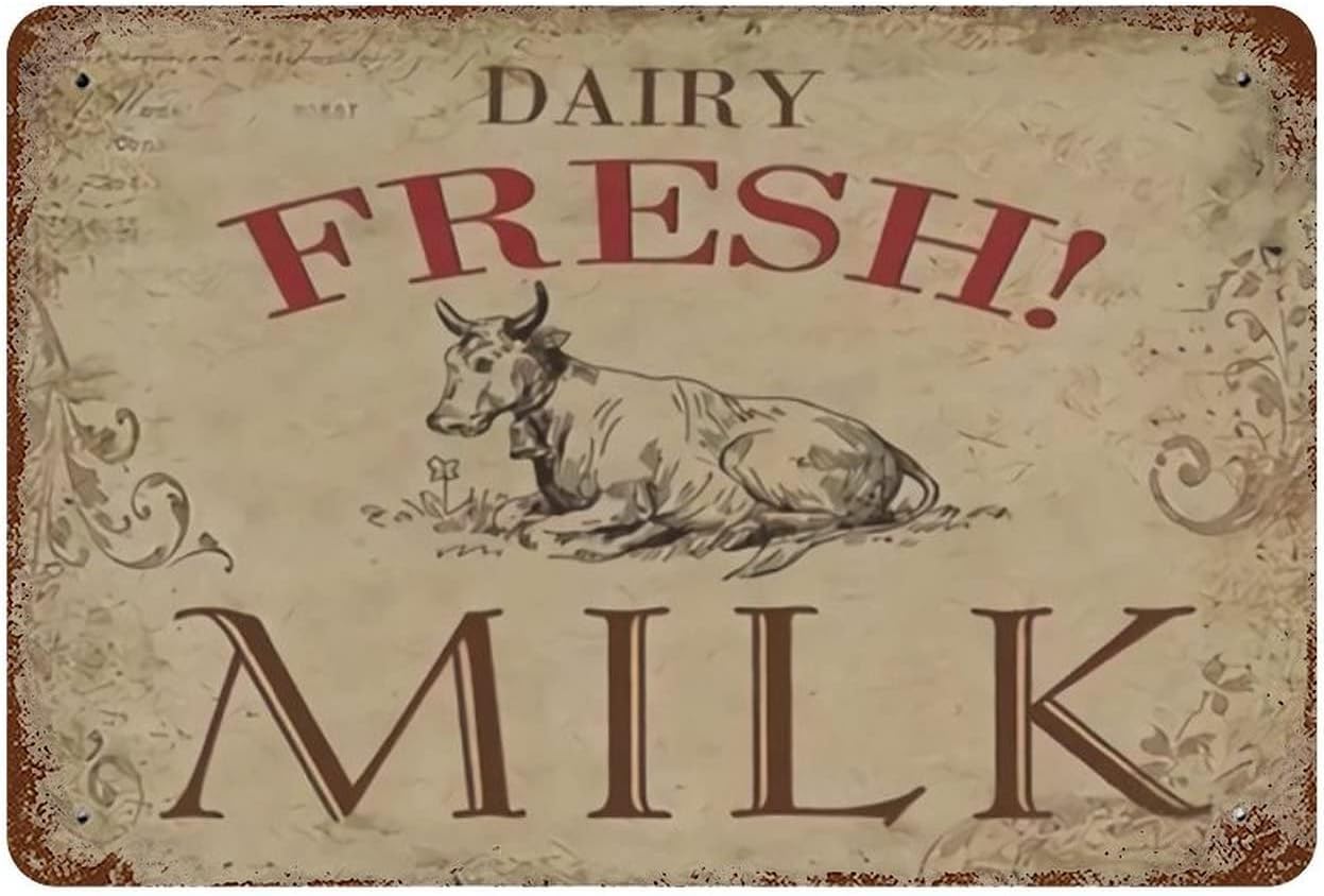 Nuboxx Vintage Tin Farm Sign Animal Fresh Milk Metal Sign Vintage Cute Metal Sign Gift Bedroom Retro Novelty Cafe Store Tin Signs 8X12 Inch Garage