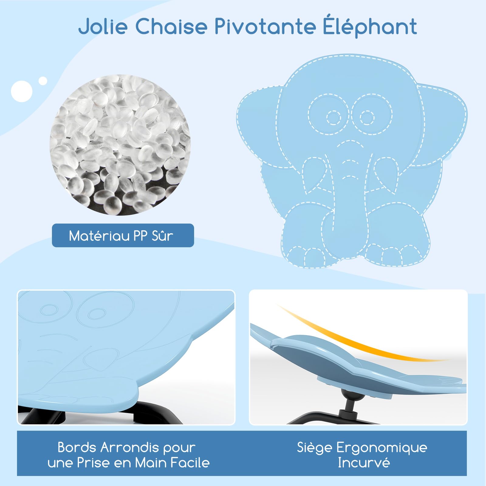COSTWAY Chaise Pivotante Sensorielle Enfant en Forme Éléphant avec Siège Rotatif, Carrousel Chaise Sensorielle pour Autisme avec Base Antidérapante, Charge 100kg, Chaise d'équilibre pour 3 Ans+