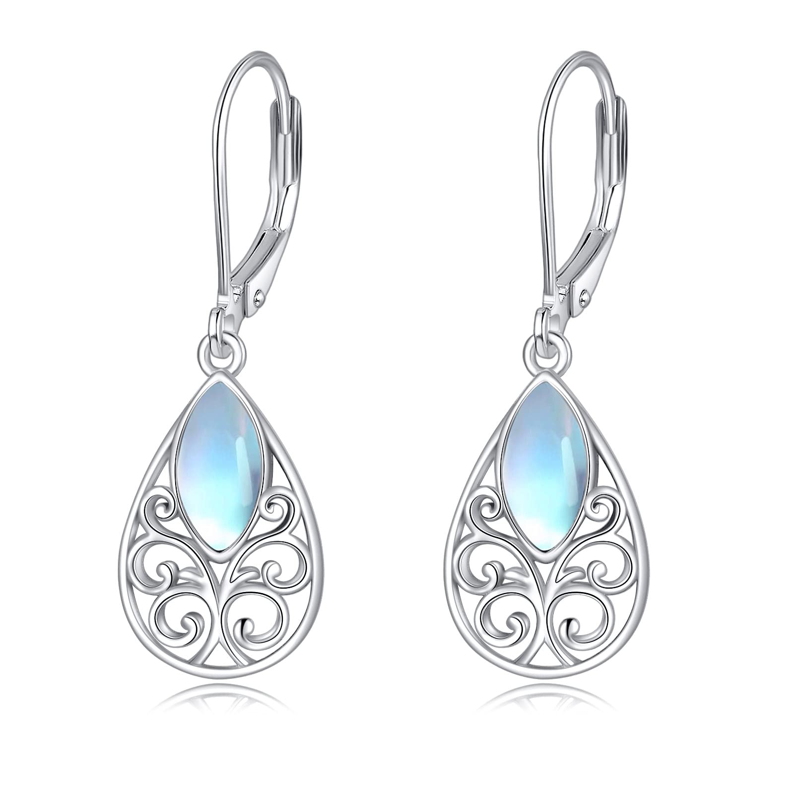 Boucles d'oreilles en pierre de lune filigrane en argent sterling larme celtique irlandaise