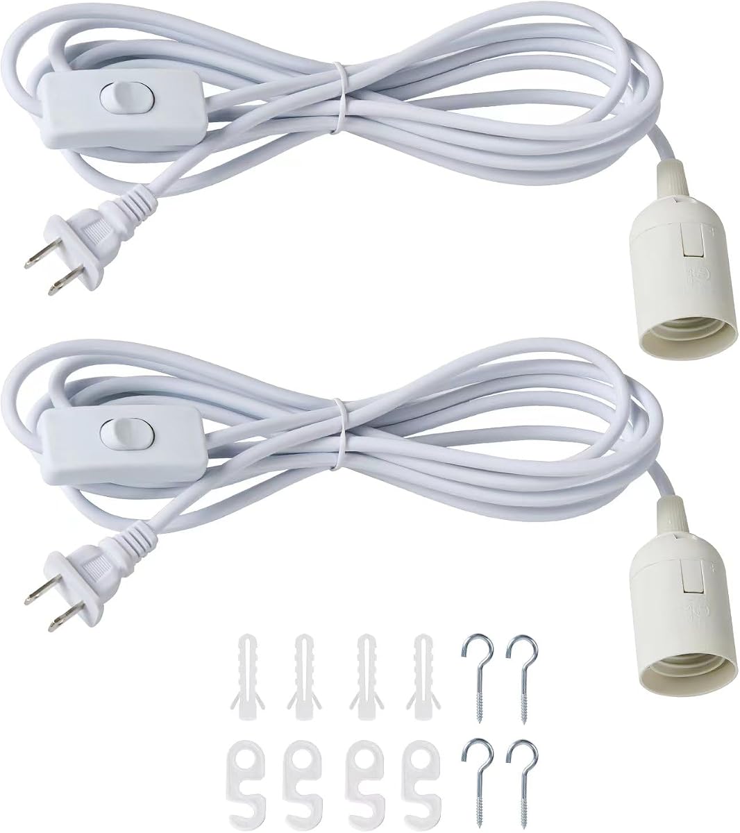 Light Socket with Cord, Plug in Hanging Light Kit, Extension Hanging Lantern Cord Cable UL 9.8ft E26 E27 Socket On/Off Switch Plug in Pendant Lighting, for Living Room Bedroom 2 Pack (White)