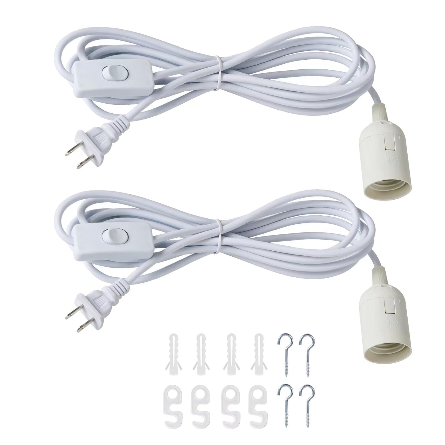 Light Socket with Cord, Plug in Hanging Light Kit, Extension Hanging Lantern Cord Cable UL 9.8ft E26 E27 Socket On/Off Switch Plug in Pendant Lighting, for Living Room Bedroom 2 Pack (White)