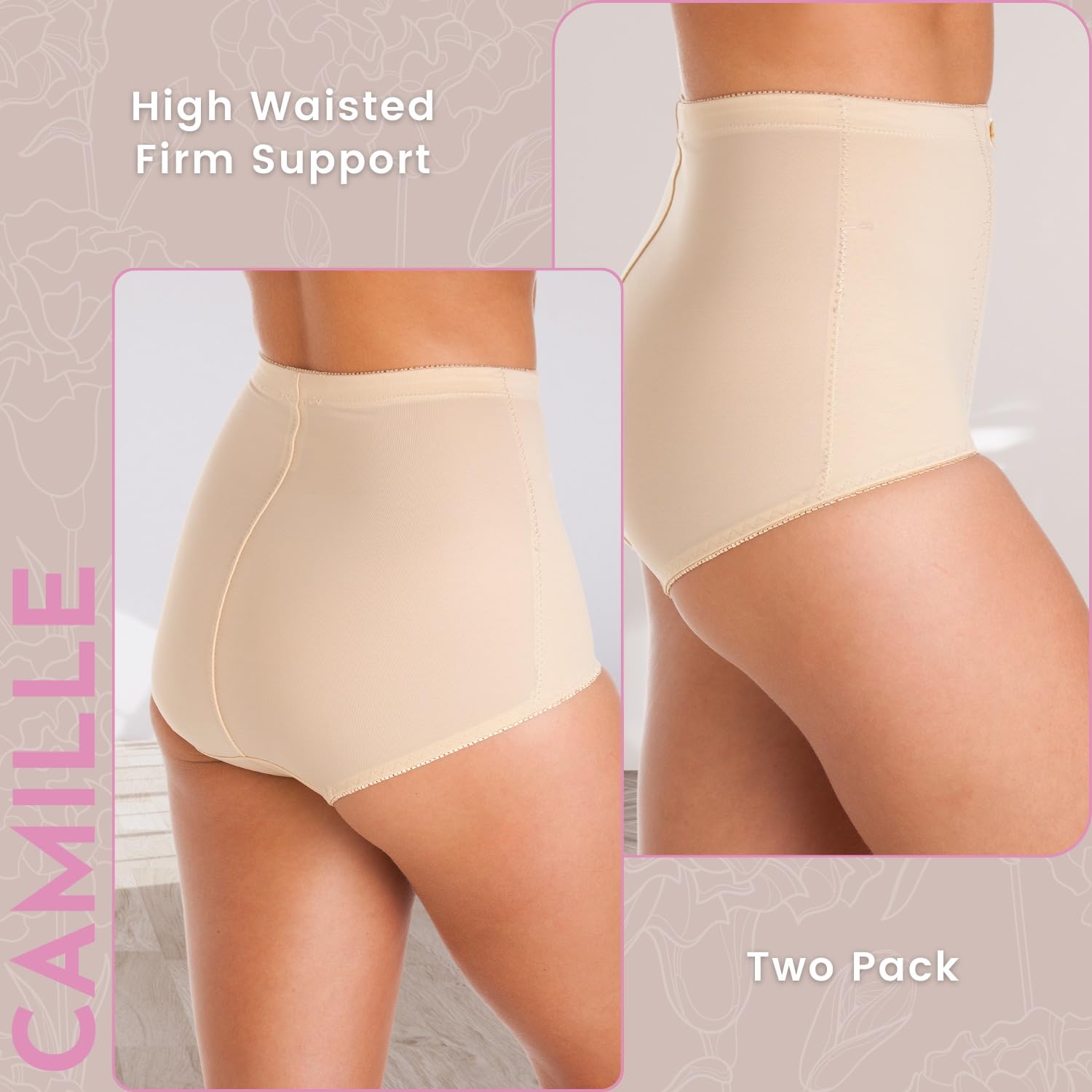Camille Bella Magic Firm Damen Shapewear Höschen - 2er Pack | Hohe Taille Baumwolle Bauchkontrolle Hosen | Sculpting, Slimming Shaping | Bauchunterstützung Hohe Taille Slip für Frauen