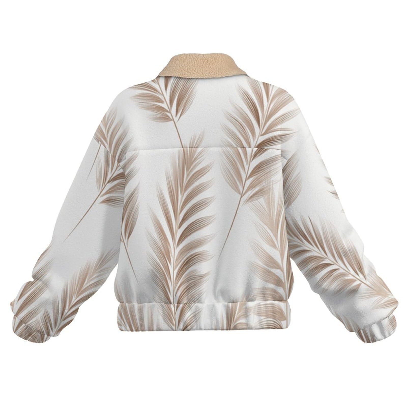 Giacca in Pile da Donna Teddy Fodera Peluche Sherpa con Cerniera, Stampa foglie palma, Giacca Paesaggio tropicale Caldo Fleece Maniche Lunghe, Giacche Inverno con Tascabile