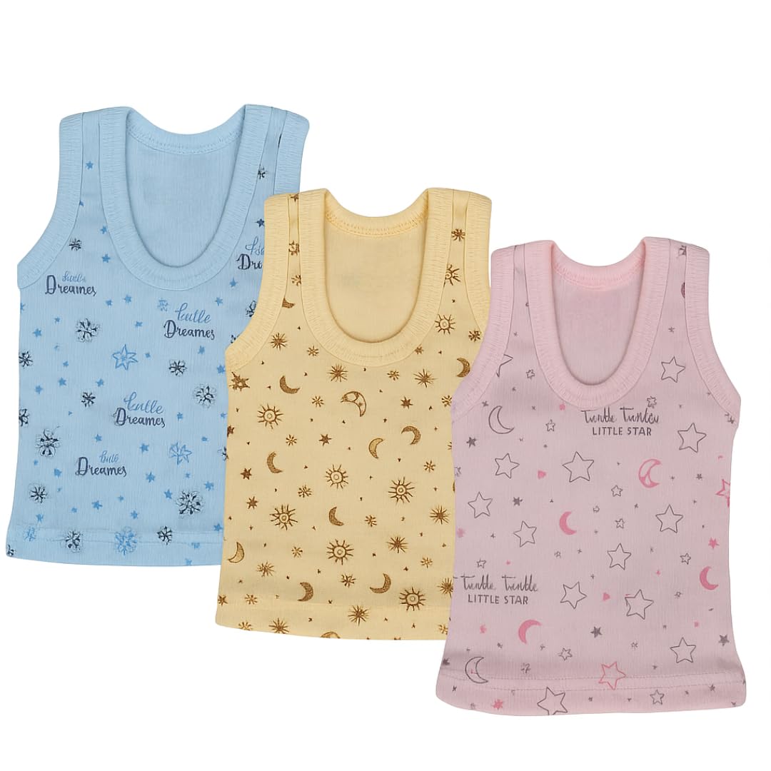 Baby Cotton Sleeveless Vests with Nursery Prints | Baby Vest | Kids Banyan -Multi Colour (Pack of 3)-image-20
