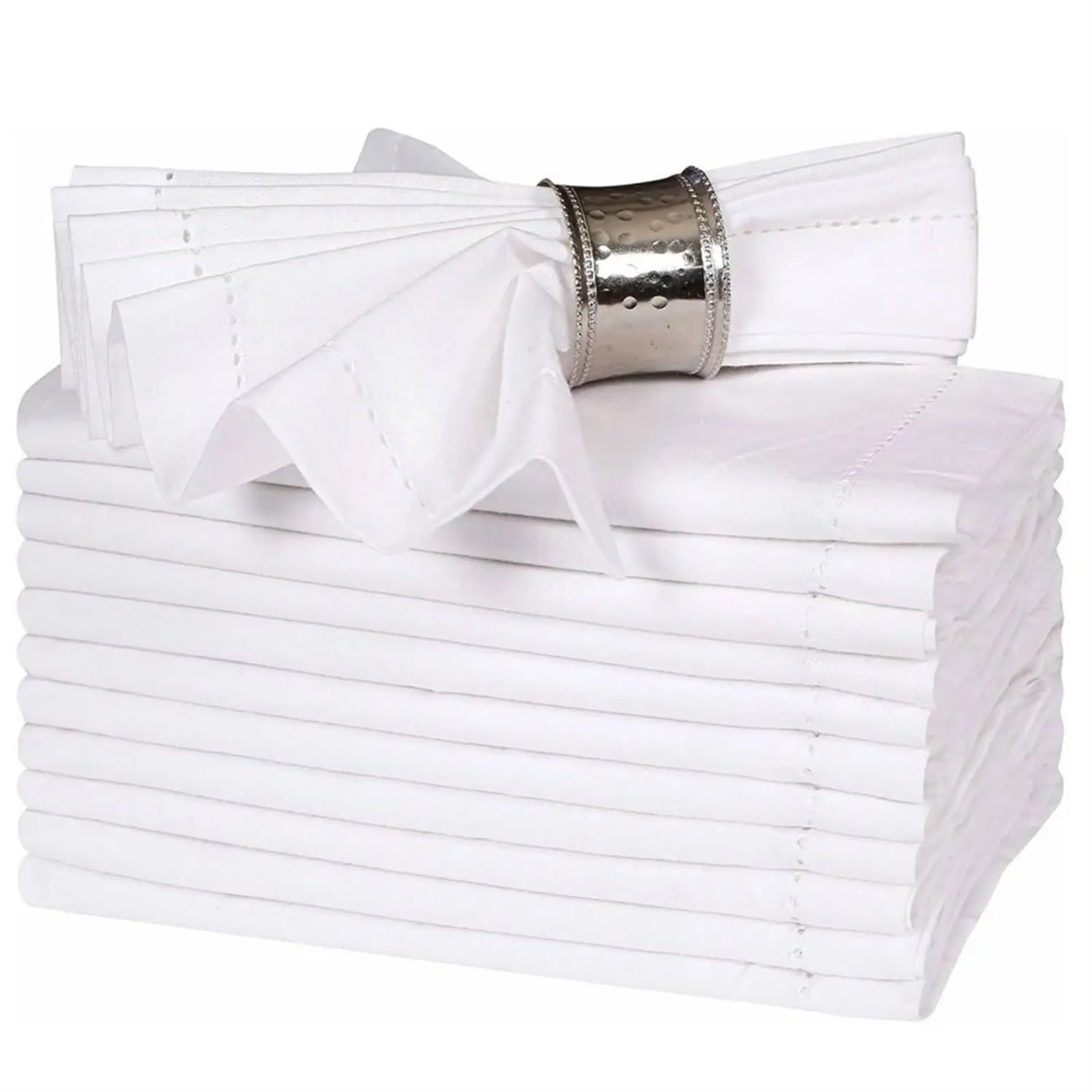 serviettes napkins 12 Pieces Flax Linen Napkins Hemstitched Dinner Cloth for dining wedding party everyday home(White 45X45cm)