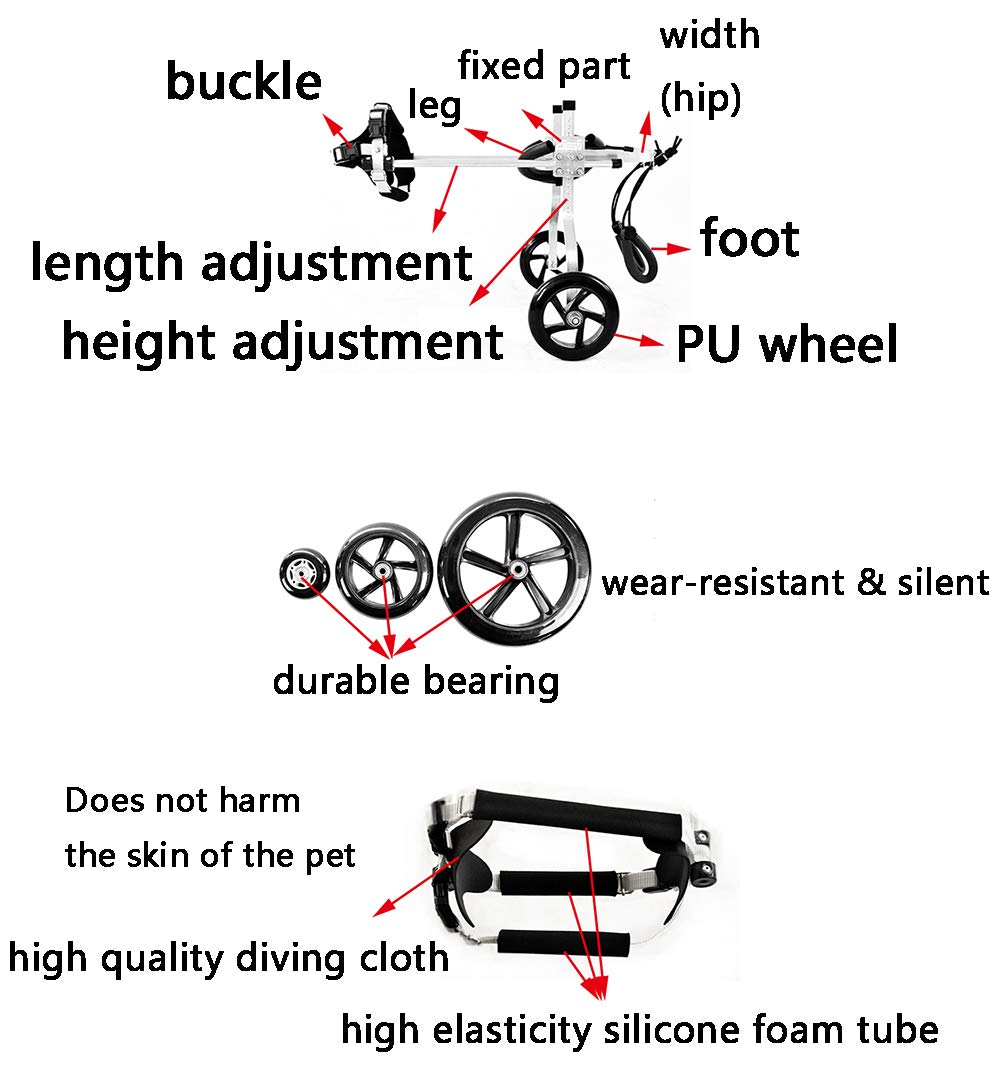Carrellino Regolabile Sedia a Rotelle per Cani Gatto Cane Coniglio, Riabilitazione per Le Gambe Posteriori, Adatto Disabili Piedi Gambe Posteriori Riabilitazione, 2 Ruote 1~5 kg