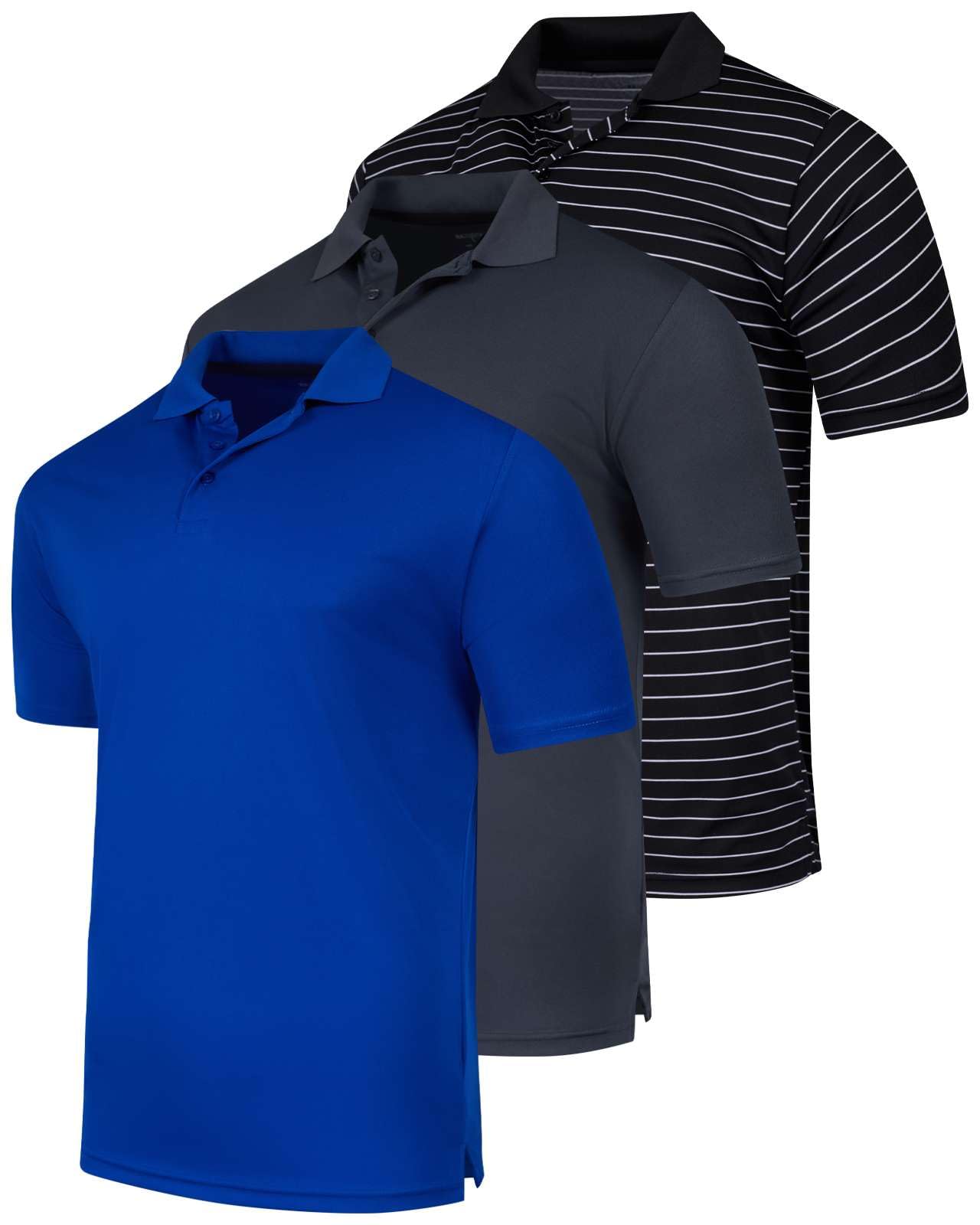 3 Pack: Men's Quick-Dry Short Sleeve Athletic Performance Polo Shirt (Available in Big & Tall)