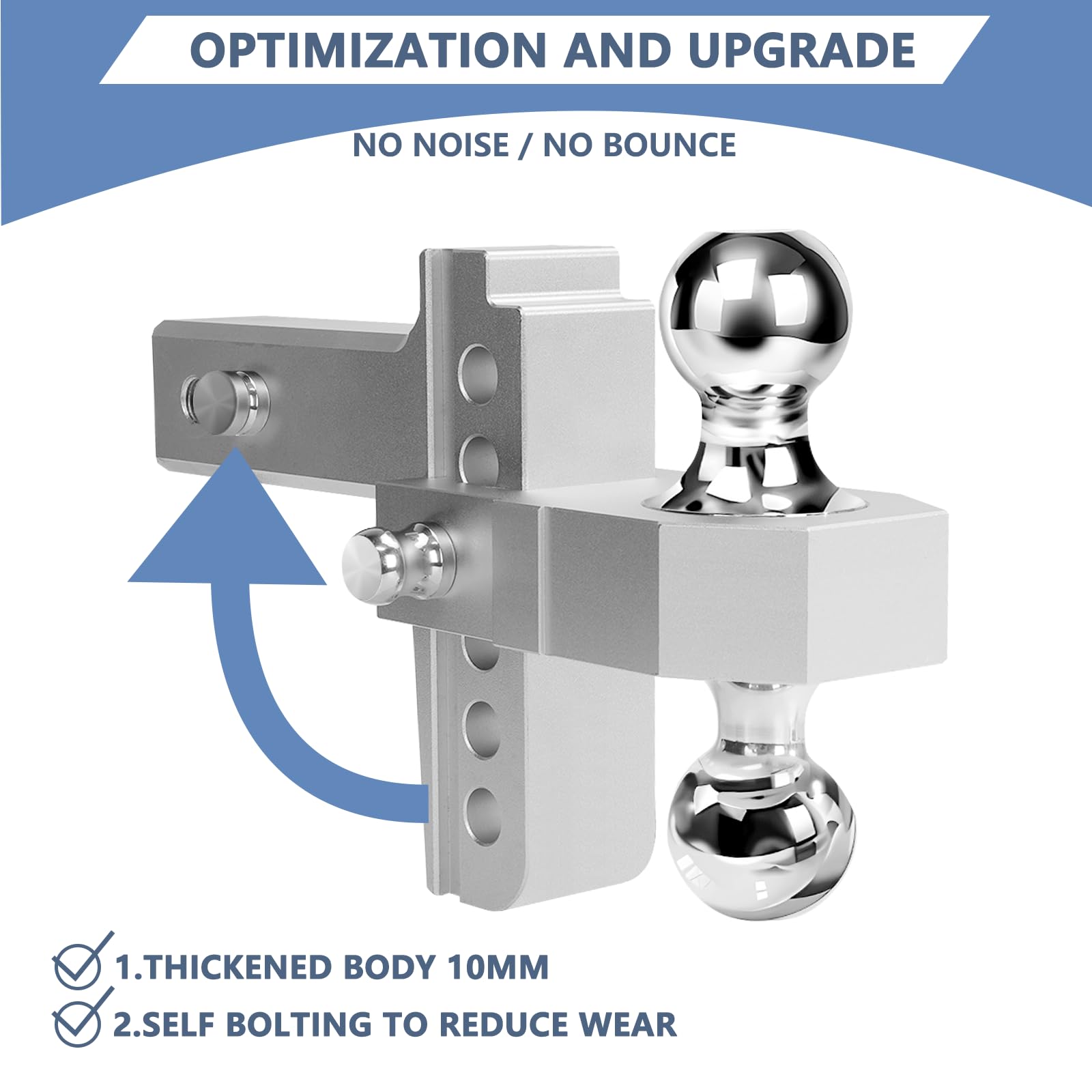 Adjustable Trailer Hitch, Fits 2'' Receiver 6 Inch Drop & Rise Aluminum Drop Hitch, 13,500 LBS GTW for Heavy Duty Truck, 2" and 2-5/16" Aluminum Thicker Stainless Steel Ball Mount Drop Hitch