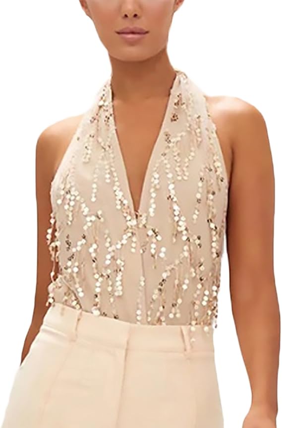 Body Mujer Fiesta Elegantes Lentejuelas Sin Mangas V Cuello Espalda  Descubierta Hippies Ropa Fiesta Modernas Moda Coctel Bodysuit Blusas Top:  Amazon.es: Ropa