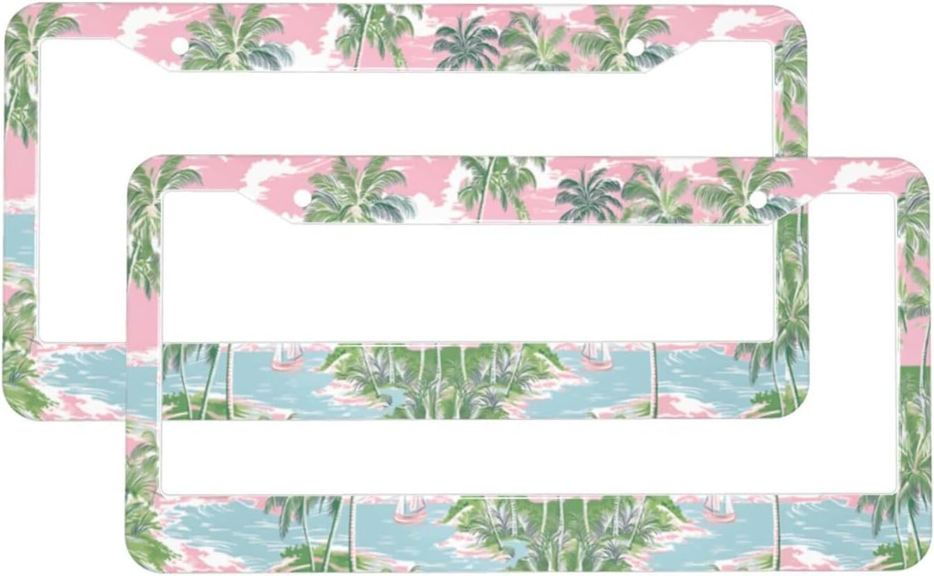 License Plate Frame 2 Pack, Universal Aluminum License Plate Holder Car Accessories with Screws for Women Men - Beach Summer