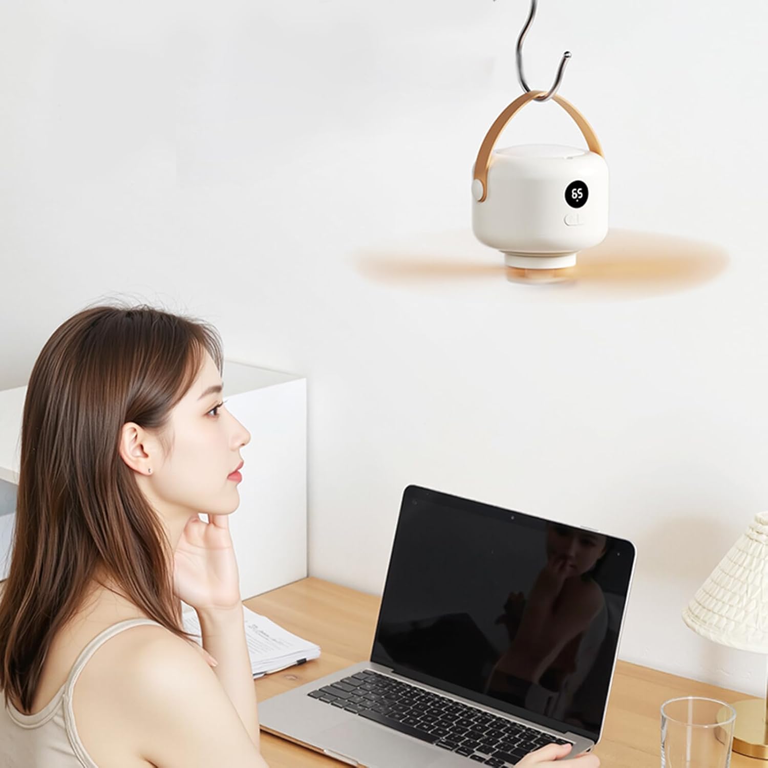 USB Rechargeable Hanging Fan with Remote 5 Speed Setting Quiet Operations LED Light for Camping Tents Outdoor Bedrooms Hanging Fan for Outdoor Tents