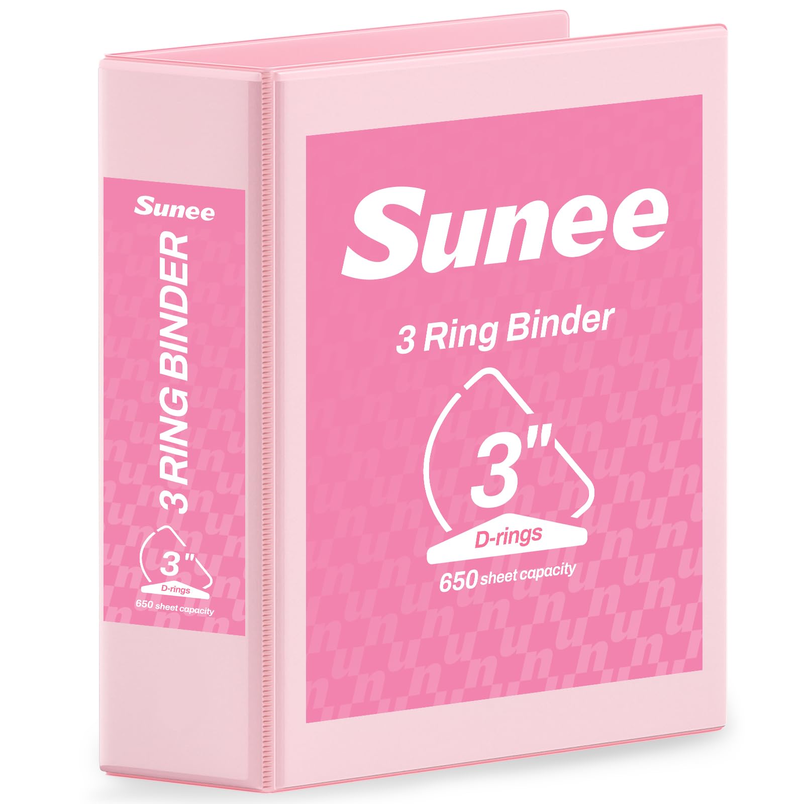 Photo 1 of SUNEE 3 Ring Binder - 3 Inch D Ring, Clear View PVC-Free (Fit 8.5x11 Inches) for School or Office, Pink, 1 Pack