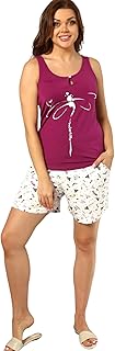 طقم بيجامة للنساء ببلوزة بدون أكمام بتصميم فريد، بيجامة بنمط فريد بهوت شورت مزينة بطبعة، طقم ملابس نوم صيفي مريح من القطن، متوفر بمقاس XS-XL، 2 قطعة
