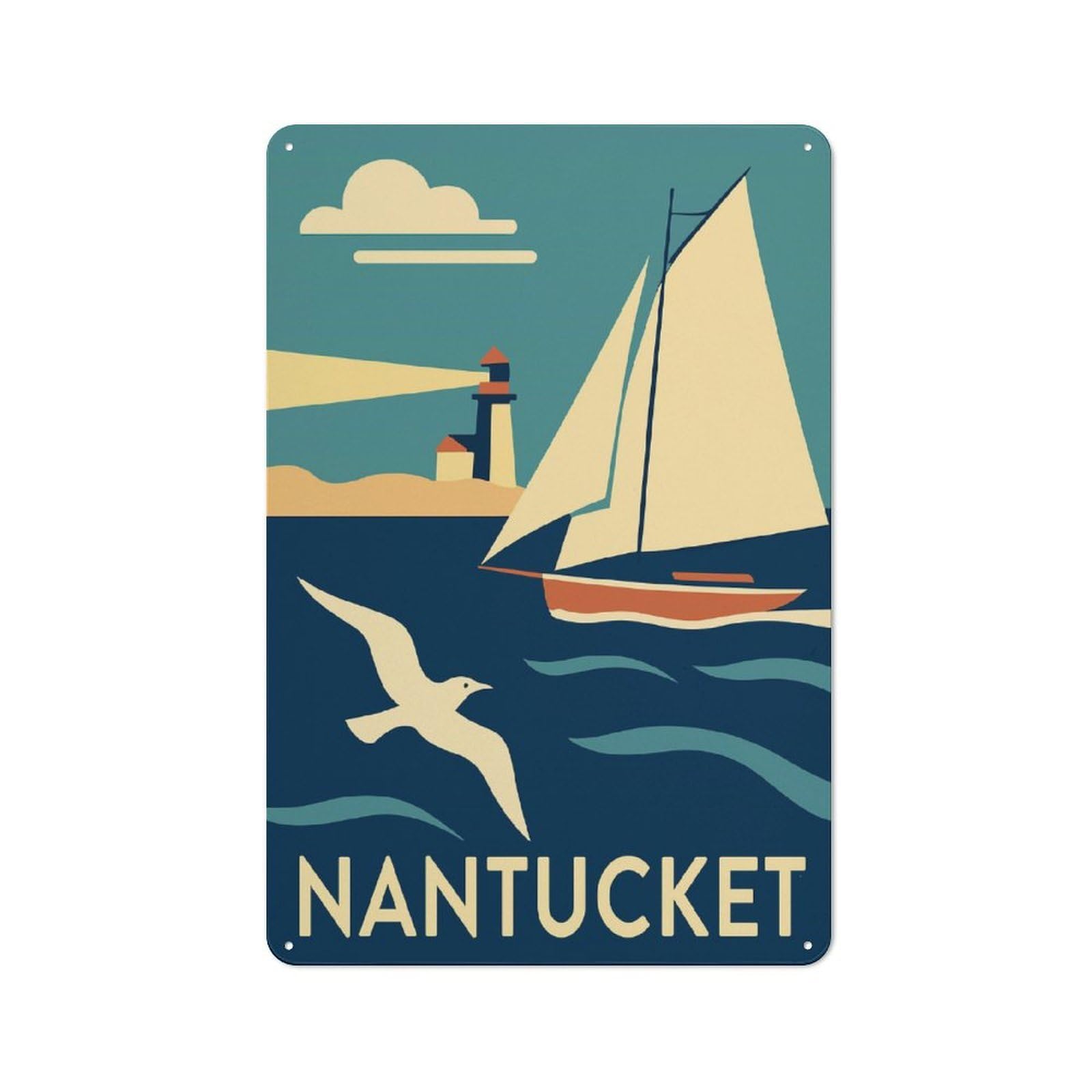Junmoney Style-24 Shed Style Nantucket Travel Tin Sign 30X20cm, Utility Space Decor For Greenhouse, Garden Room, Cafe Or Entryway