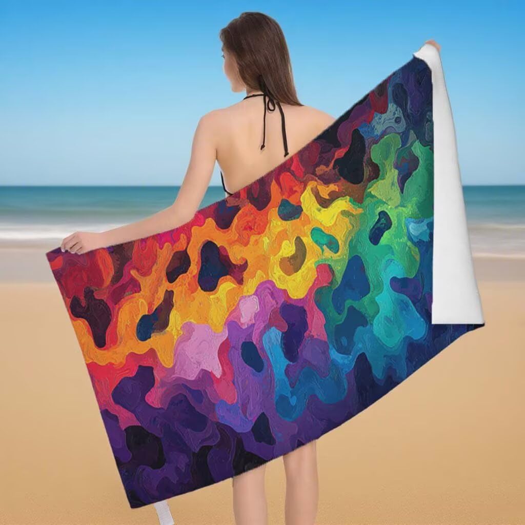Toalla de Playa Grande 220x100cm/35x70cm, Juego de 2 Toalla Microfibra XXL de Antiarena, Toallas Playa Suave Ligera, Absorbente Secado Rápido, Beach Towel Viaje, Regalo Mujer Hombre (Abstracto) H-31