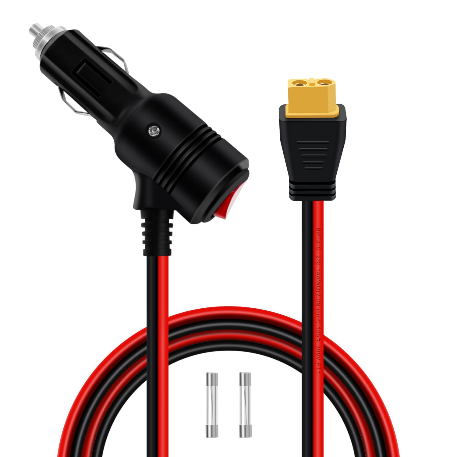 HuaLiSiJi XT60 auf Zigarettenanzünder mit Schalter 12V 24V 14AWG 20A Zigarettenanzünder zu XT60 Kabel mit LED Anzeigeleuchten für Solar, Auto, Motorra (Stecker, 3 m)