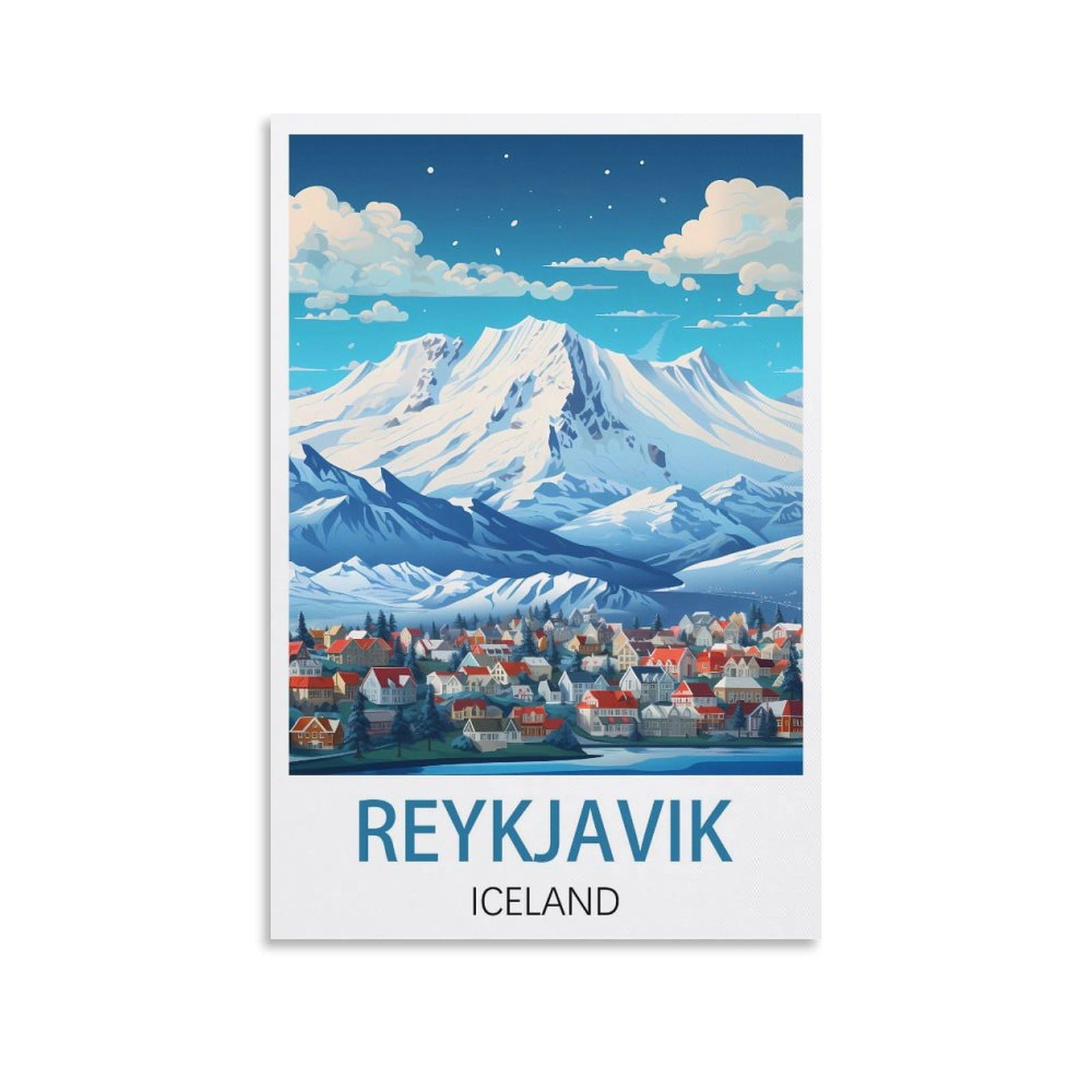 Losnabo Unframe-Style Reykjavik Iceland Vintage Travel Poster 08X12inch(20X30cm) Canvas Wall Poster And Art Picture Print Modern Home Bedroom Decor