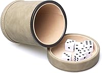 Vista 13 de Taza de dados de cuero sintético con tapa, coctelera de dados con forro de fieltro, incluye 6 dados de puntos para juegos de dados Yahtzee Bar