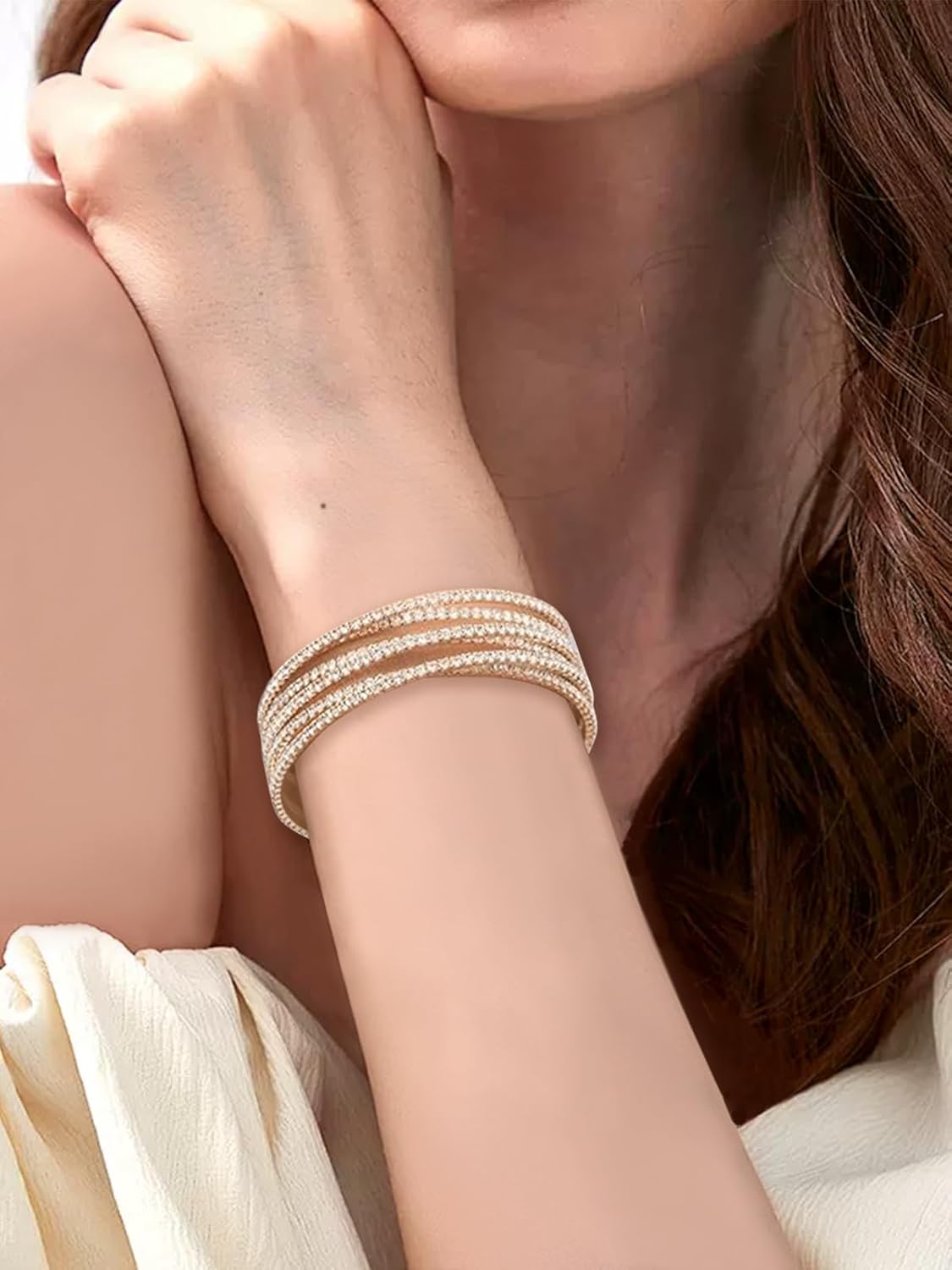 Multi Row Layered Crystal Rhinestone Cuff Bracelet For Women Bridal Bracelet Jewelry for Prom Party Wedding - Image 2