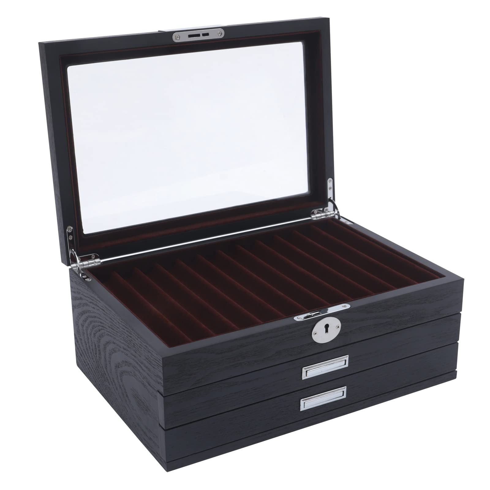 Holz Stifte Organizer, Luxus Stifte Organizer schreibtisch,32*22*13CM 12 Slot Pen Storage Organizer Case mit einem Schlüssel (3 Lagen),Samtfutter für Zuhause, Büro und Schule，Persönliche Sammlung