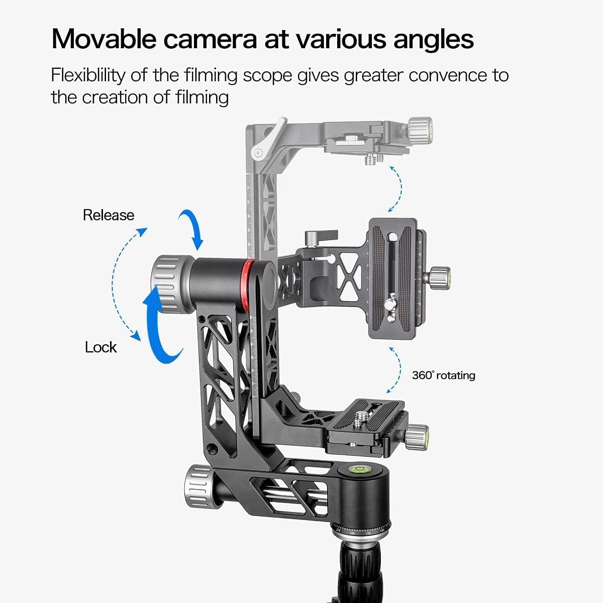 Koolehaoda Professional Gimbal Head Tripod Head Aluminum Alloy Heavy Duty 360° Panoramic with Arca-Swiss Standard 1/4 inch QR Plate for DSLR Cameras up to 55.11lbs/25kg. (GH-3) - Image 5