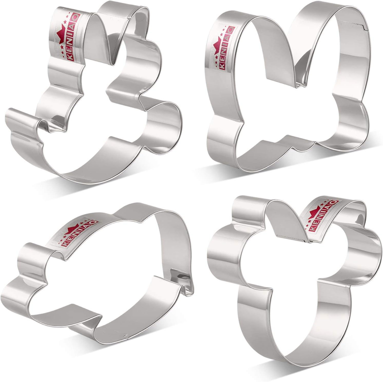 Mickey Minnie Mouse Cookie Cutter Set for Kids - 4 Piece - Minnie Ears with Bow, Bow, Minnie Face and Double High Heels Biscuit Fondant Cutters - Stainless Steel