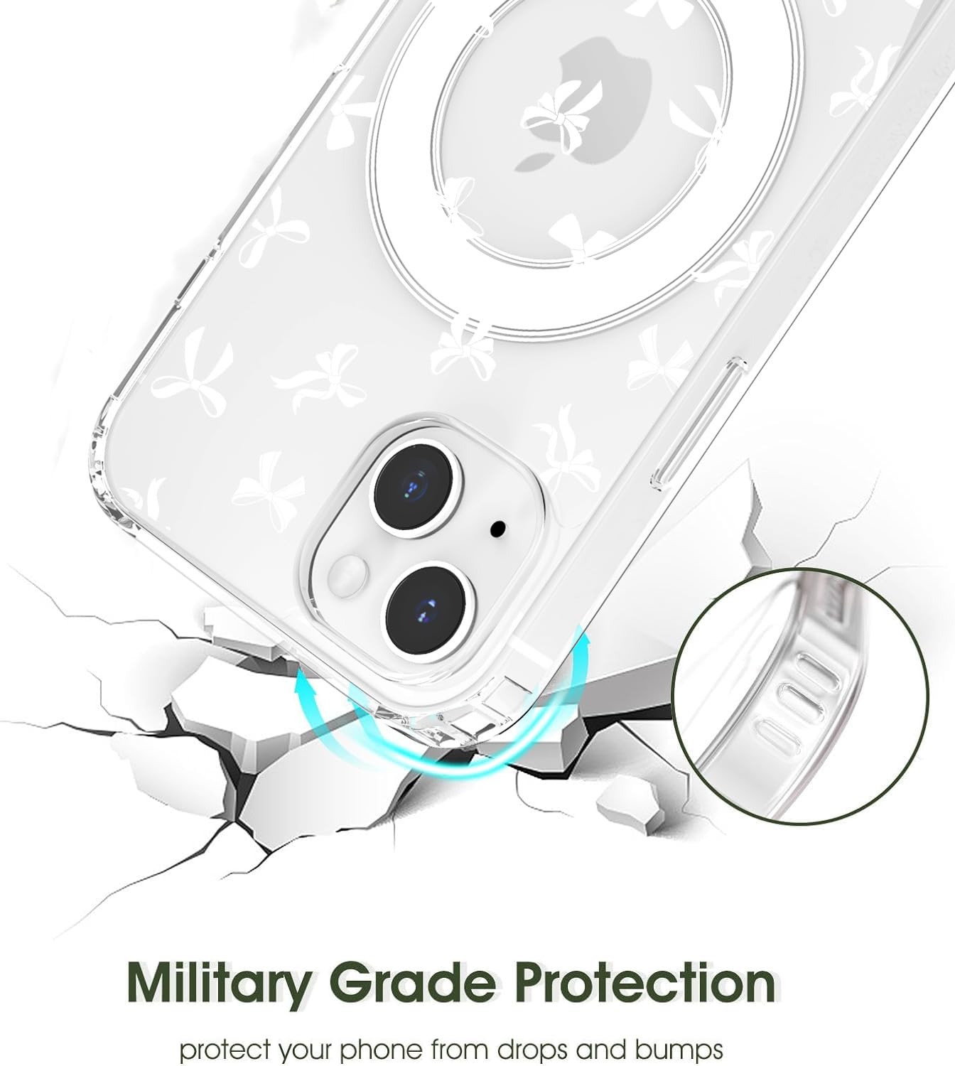 Cute Kawaii Bow Magnetic Case For IPhone 15 - Clear Protective Cover With MagSafe