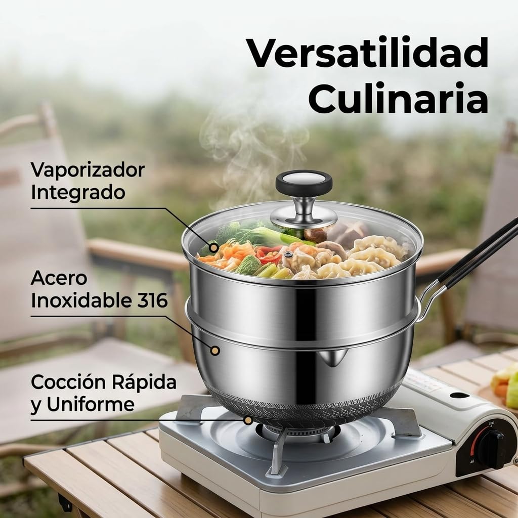 Menaje Camping Set Cocina, Olla y sartén con asa Plegable, para Senderismo y, 2