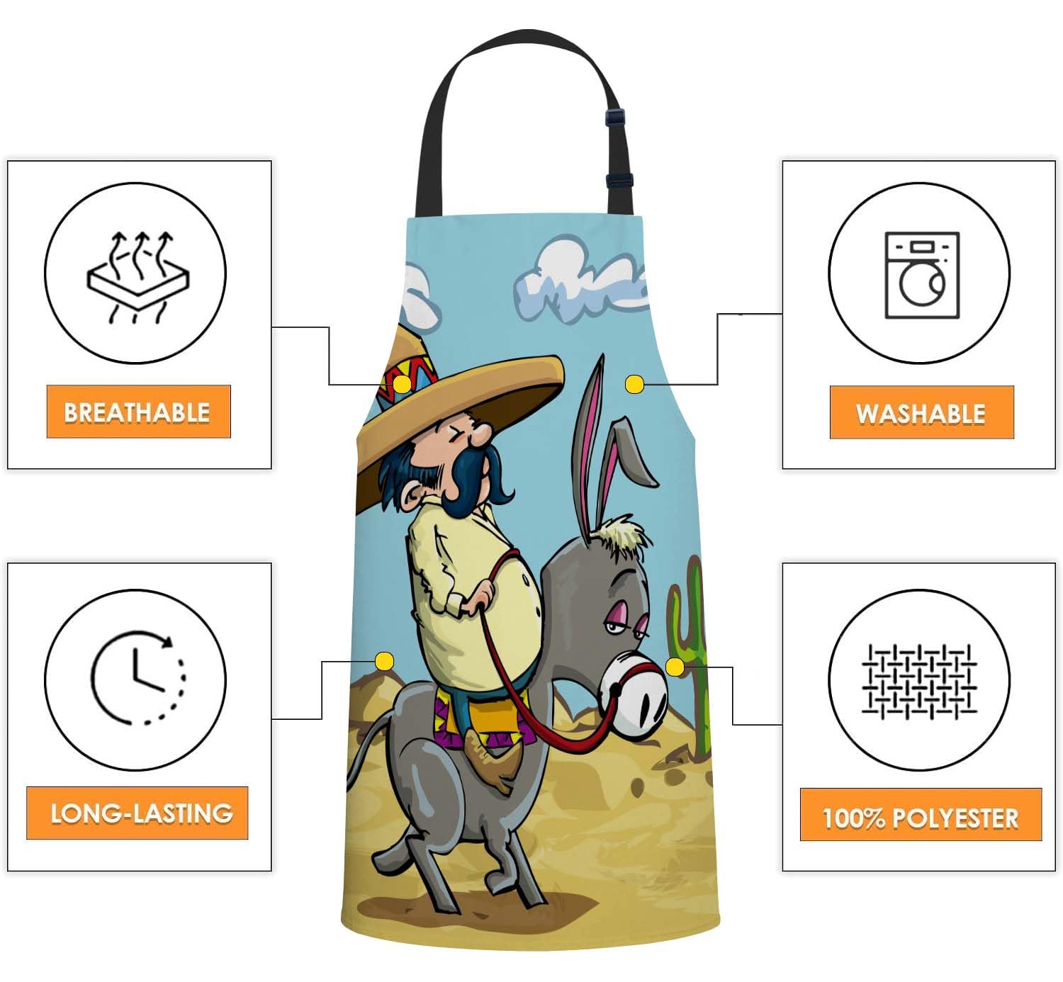 Smooffly Cartoon Mexican Apron Unisex Adjustable Bib Apron Cooking Kitchen Chef Women Men Aprons for Home Kitchen Restaurant,Coffee House,Shop,Garden - Image 4
