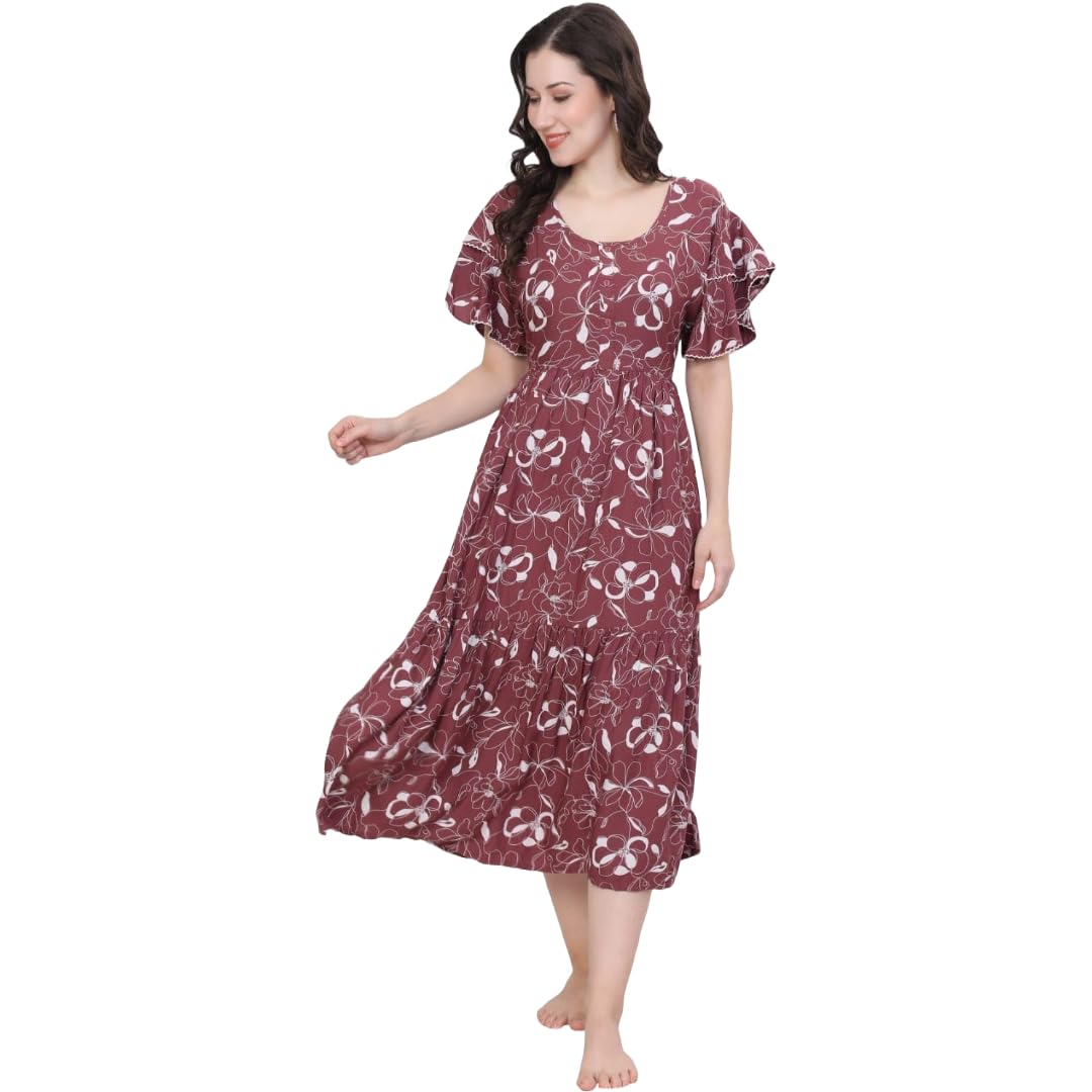 Kaif Relax WEAR Women's Maternity Feeding Nightdress with Zip | Soft Cotton Lounge & Sleepwear for Pregnant & Nursing Women (Standard, Black Daisy, L)-image-8