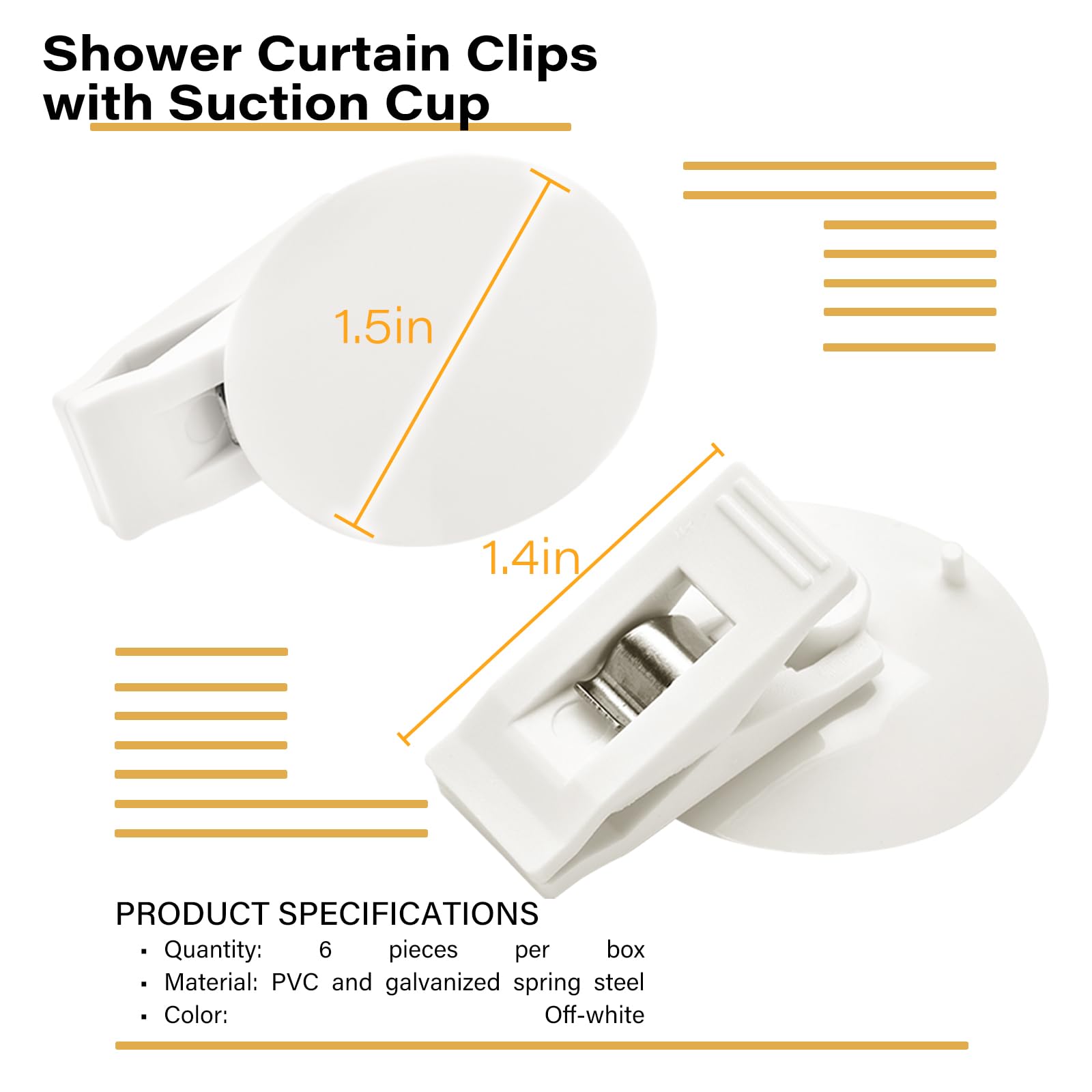 Pinces à Ventouse NQEUEPN Lot De 6 - Support Rideau Douche, Réfrigérateur - Blanc - PVC/ABS
