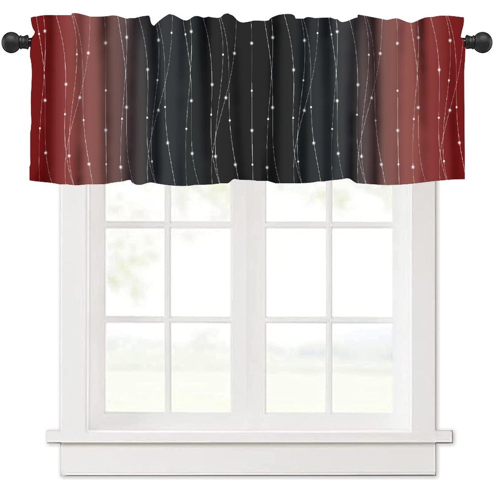 moderw Red Black Grey Window Valance Curtains Red Gray Ombre Window Treatments Geometric Wavy Stripe Aesthetics Abstract Gradien Curtain Valance for Farmhouse Living Room Kitchen 54x18inch