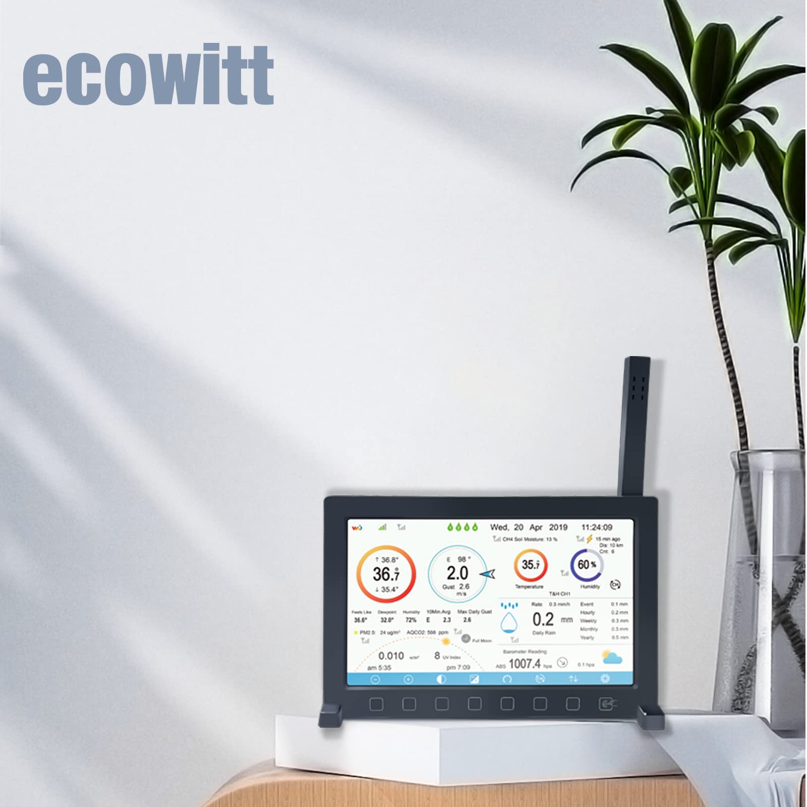ECOWITT HP2561 WIFI Estación meteorológica, 7 en 1 jardín Sensor inalámbrico al aire libre WS69 con energía solar + 7 pulgadas de interior TFT color Pantalla incorporada 3 en 1 Sensores para la casa — view 8