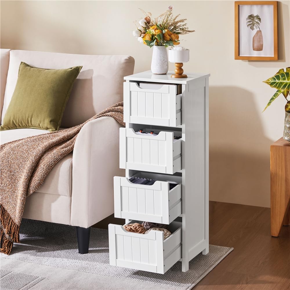 Yaheetech Mobile da Bagno Cassettiera con 4 Cassetti Armadio Autoportante Mobiletto Ausiliario Bagno Salvaspazio 30 x 30 x 82 cm Bianco