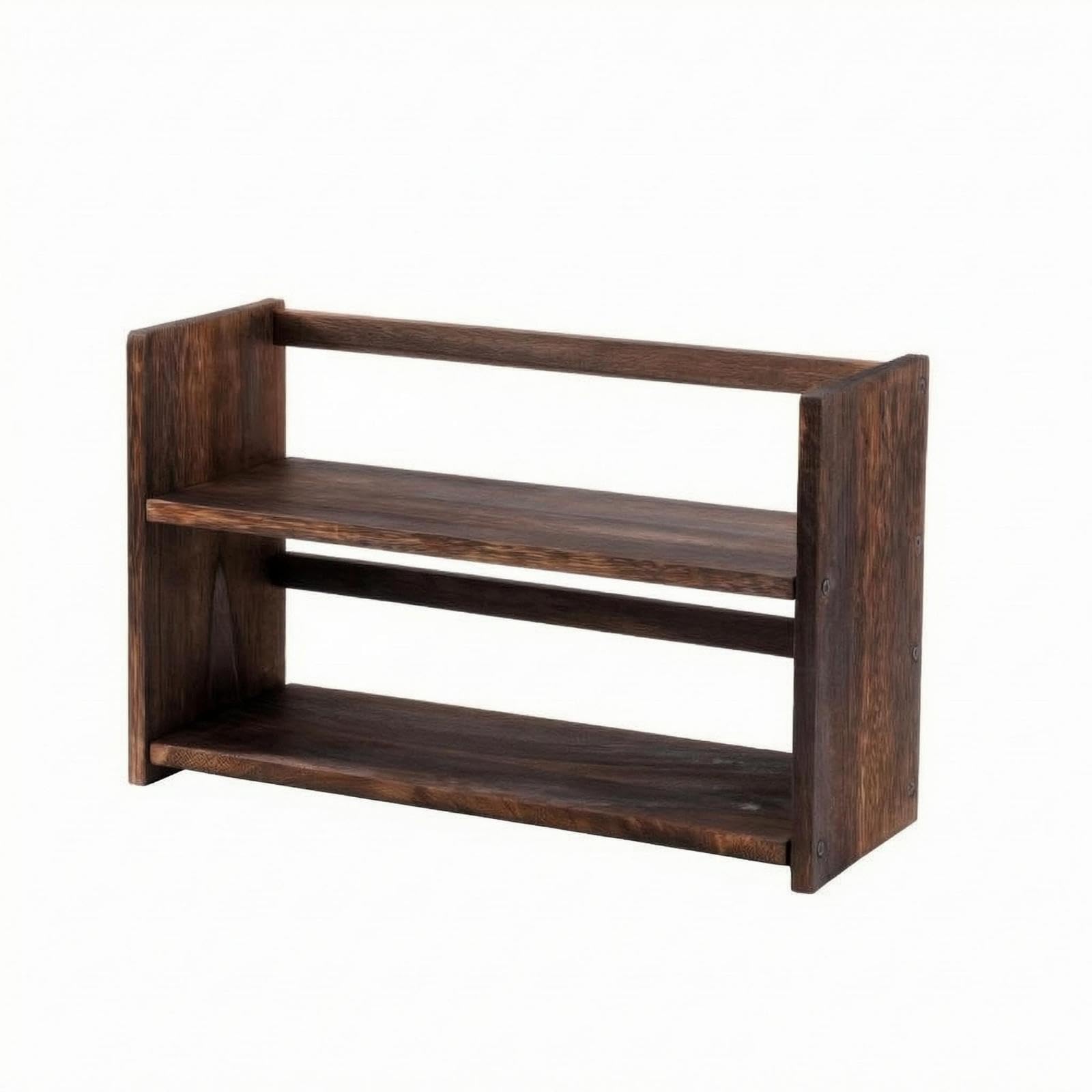 Two-Tier Wooden Display Rack Dark Brown Wood Vintage Display Shelf 2 Tier Riser Open-Frame Wooden Riser Stand Rectangular Black 40CM-image-7