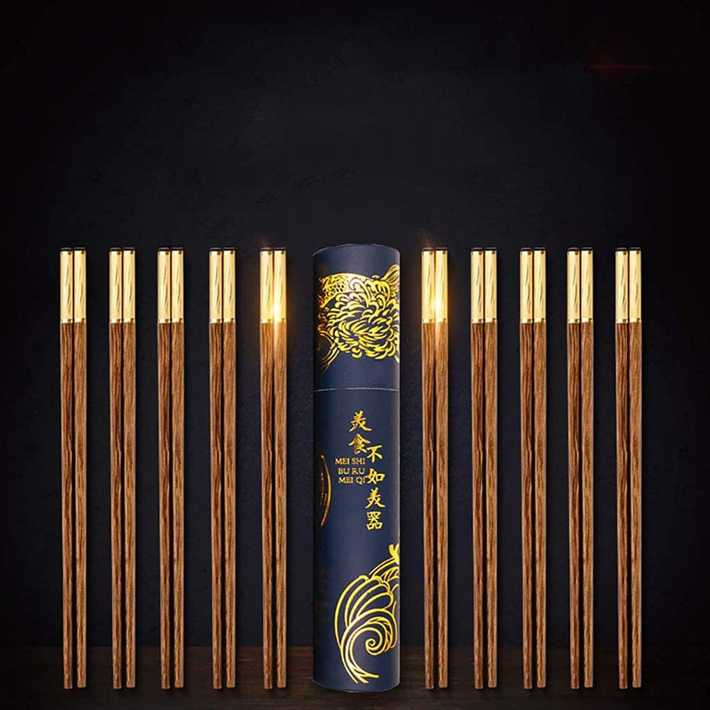 FAMMIX Lot de 10 paires de baguettes rondes en bois sculptées à la main, réutilisables, passent au lave-vaisselle, baguettes coréennes japonaises pour restaurant, maison H