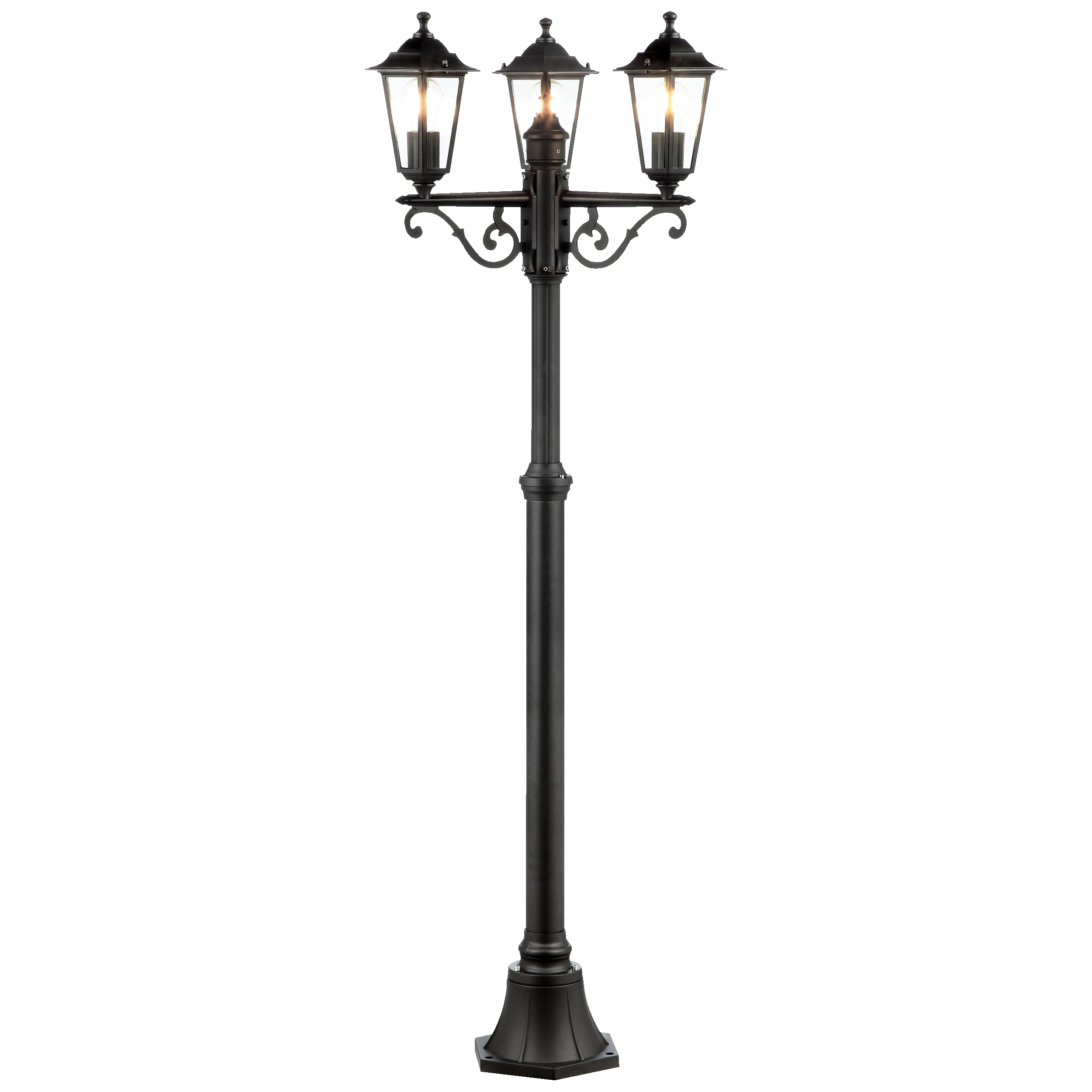schwarze 3 flammige Außen Stehlampe - spritzwassergeschüzte Outdoor | Außen Stehlampe, 200 cm Höhe, Ø 61 cm, 3 x E27, max. 60 W, Metall/Glas
