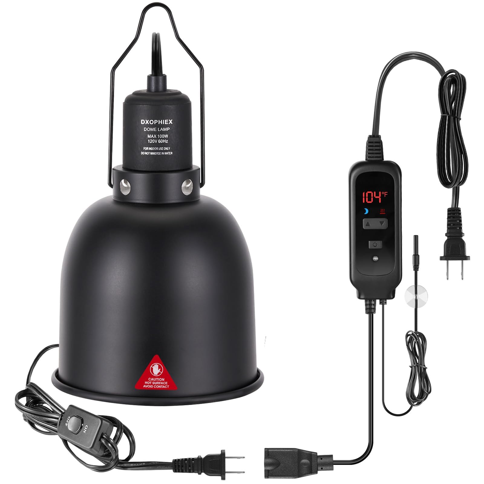 DXOPHIEX 5.5 inch Reptile Heat Lamp Fixture with Dimming Thermostat,Reptile Light Fixture Max 100W,Thermostat with Temperature Controller for Bearded Dragon,Turtles,Snake and Lizard Terrarium