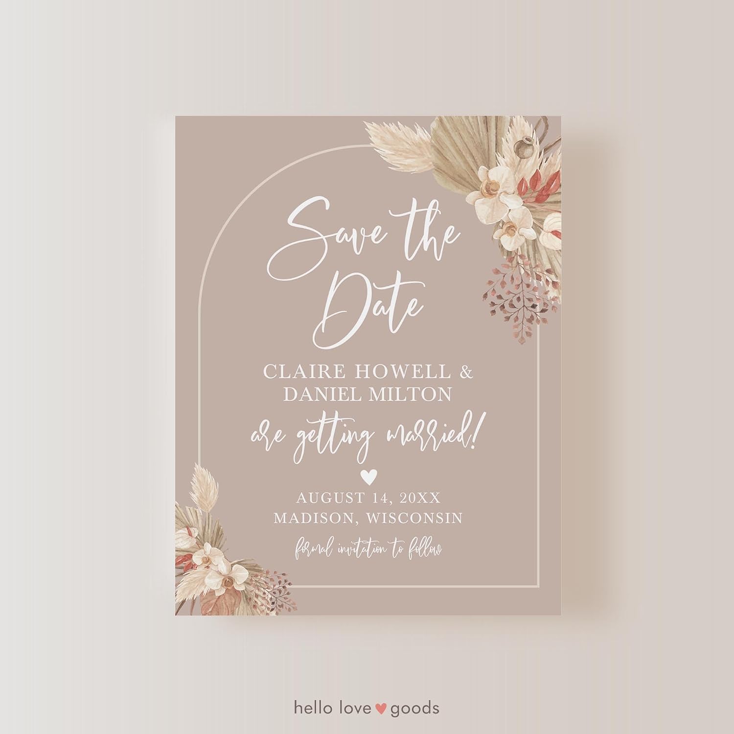 Boho Pampas Grass Save The Date Invitation Cards, 4.25x5.5 Personalized Save The Date Announcements with Names, Envelopes Included