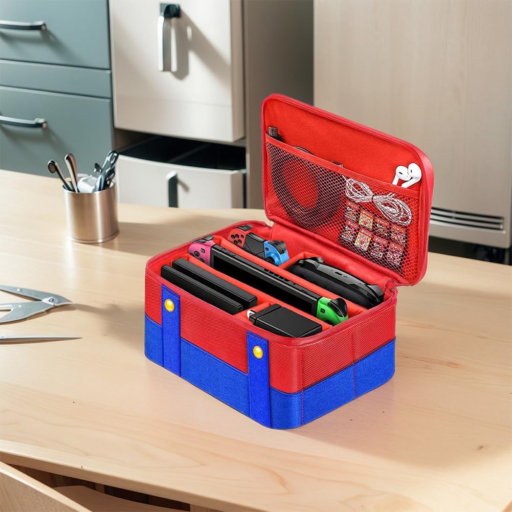 Funda Protectora de Transporte Grande a Prueba de Golpes, Bolsa de Almacenamiento portatil Impermeable Compatible con Nintendo Switch/OLED Consola Pro Controller, Rojo y Azul