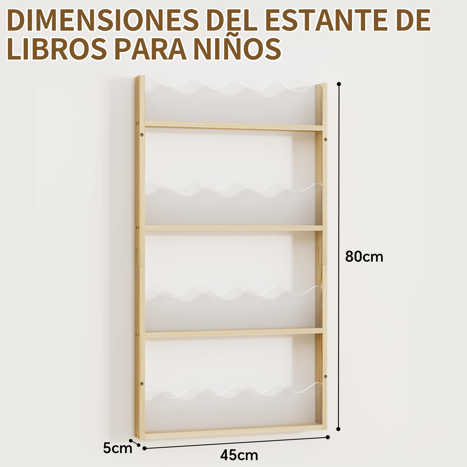 Librería Infantil de Pared 4 Niveles Madera y Acrílico, Estantería para Libros Flotante Habitación Bebé, librería Montessori para bambinis, contenidos per libri per Bambini per angolo lettura