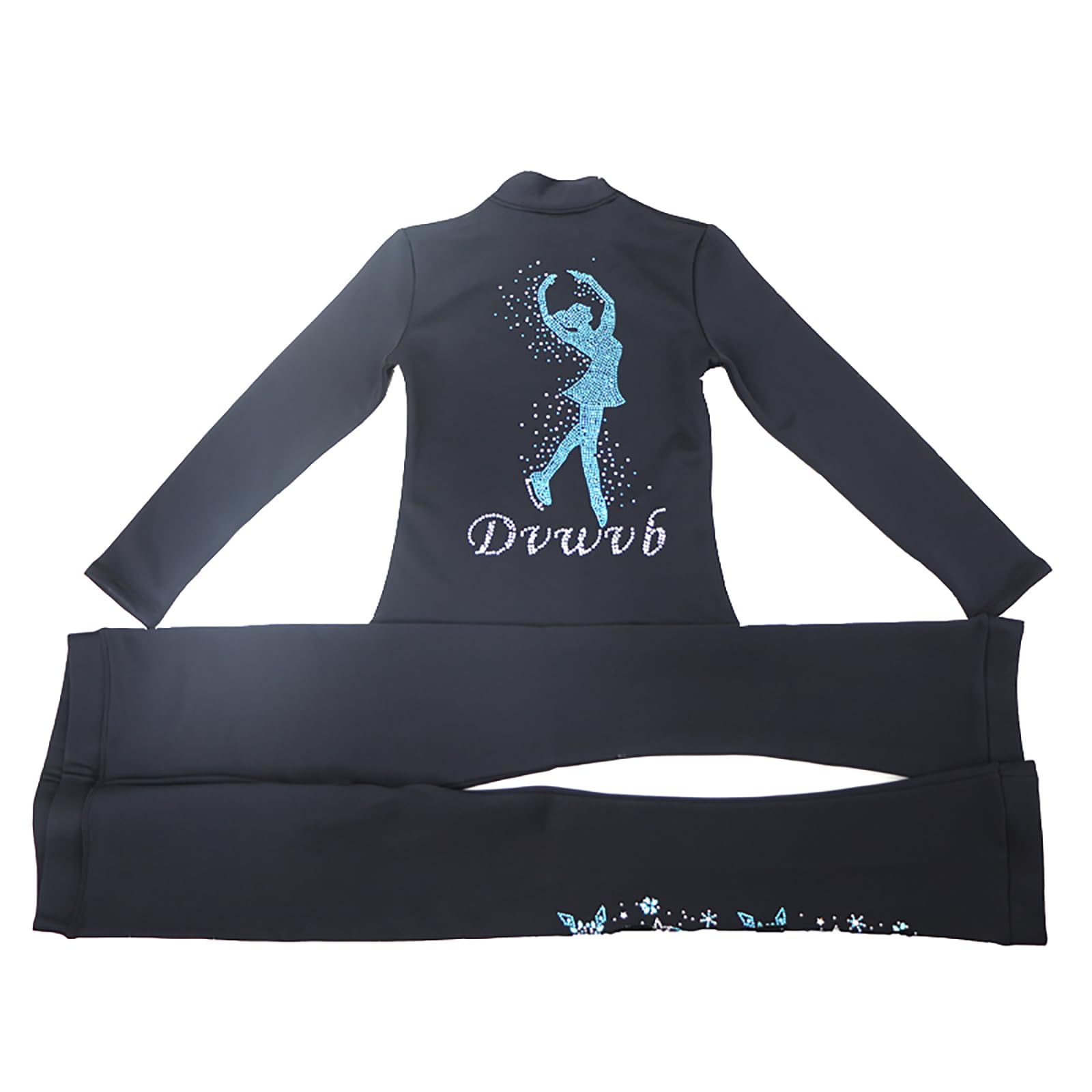Conjuntos de Ropa de Patinaje Artístico Polar Cálido Mujer Niña Mallas y Chaquetas de Patinaje sobre Hielo con Rhinestones(Size:3XL,Color:Negro)