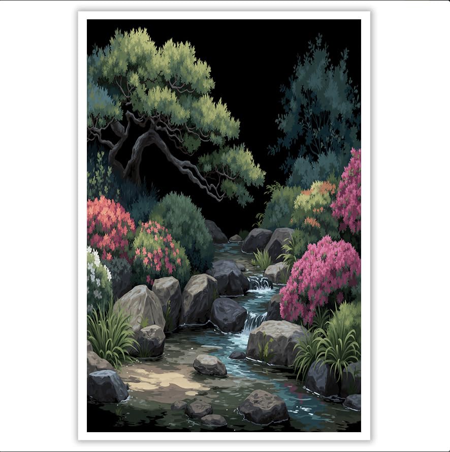 Art mural sur toile zen japonaise avec rochers et ruisseau - Tableau nature 70x100 cm sans cadre
