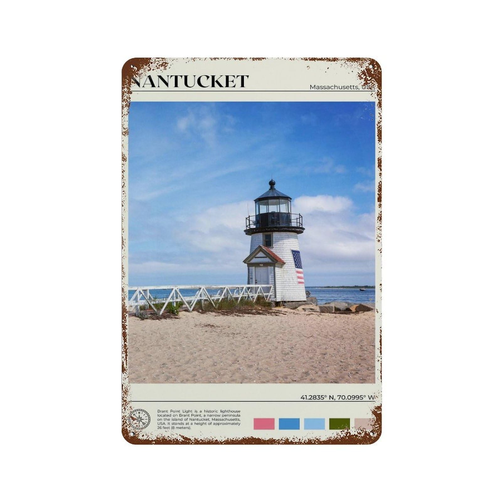 xiaoxiaoshen Real Photo Nantucket Decor Massachusetts USA Wall Decor Art Metal Tin Poster Modern Home Decor Art Home Bar Shop Decorations Vintage Sign 30x20cm