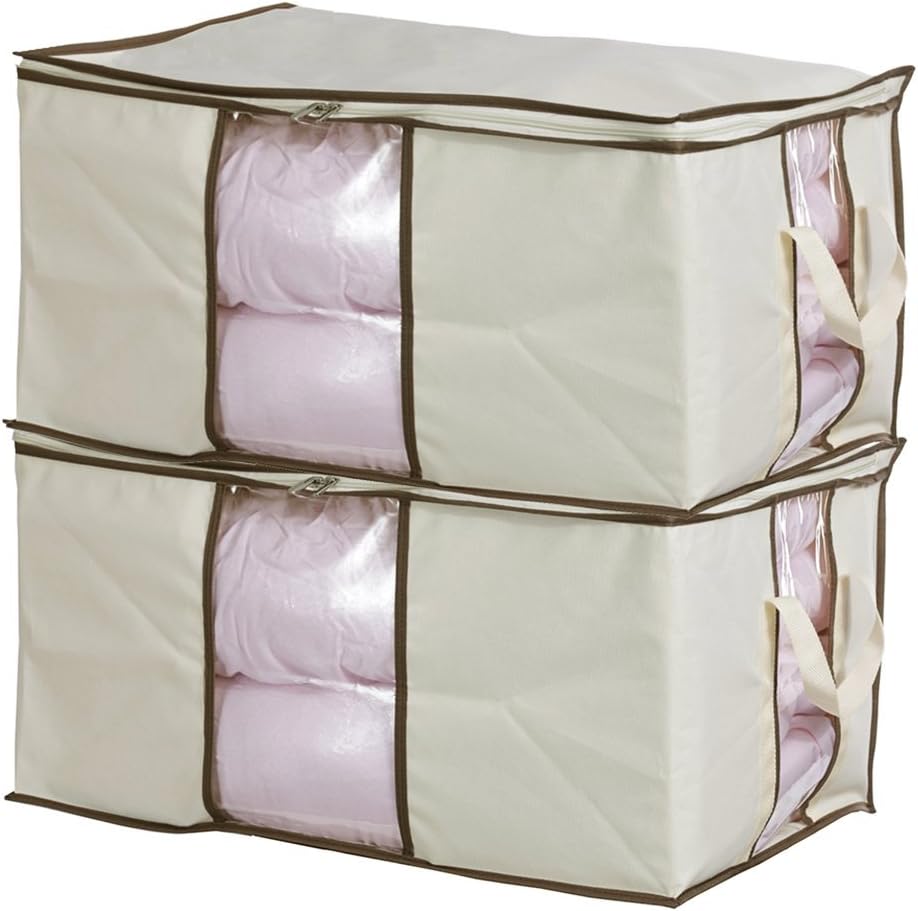 MISSLO Jumbo Zippered Storage Bags for Closet King Comforter, Clothes, Blanket Organizers Heavy Fabric Space Saver